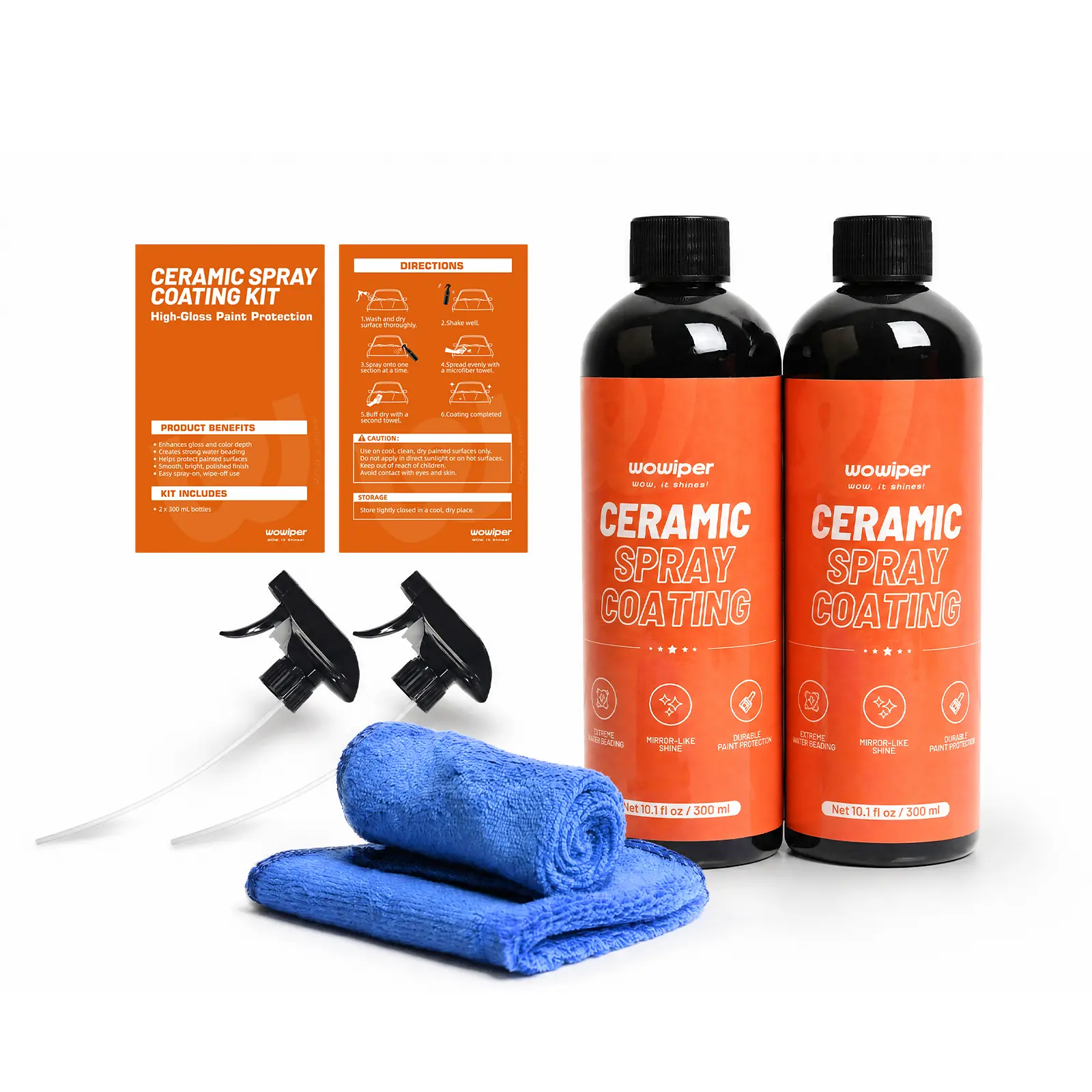 WOWIPER Ceramic Car Spray Coating, 2-Pack Hydrophobic Paint Protection with High Gloss Shiny Finish, Waterbead Effect & Easy Car Detailing
