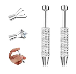 Jewelry Piercing Ball Grabber Tool Set (2Pcs) – Stainless Steel Earring Back & Gem Holder Applicator, Anti-Slip 4-Claw Design
