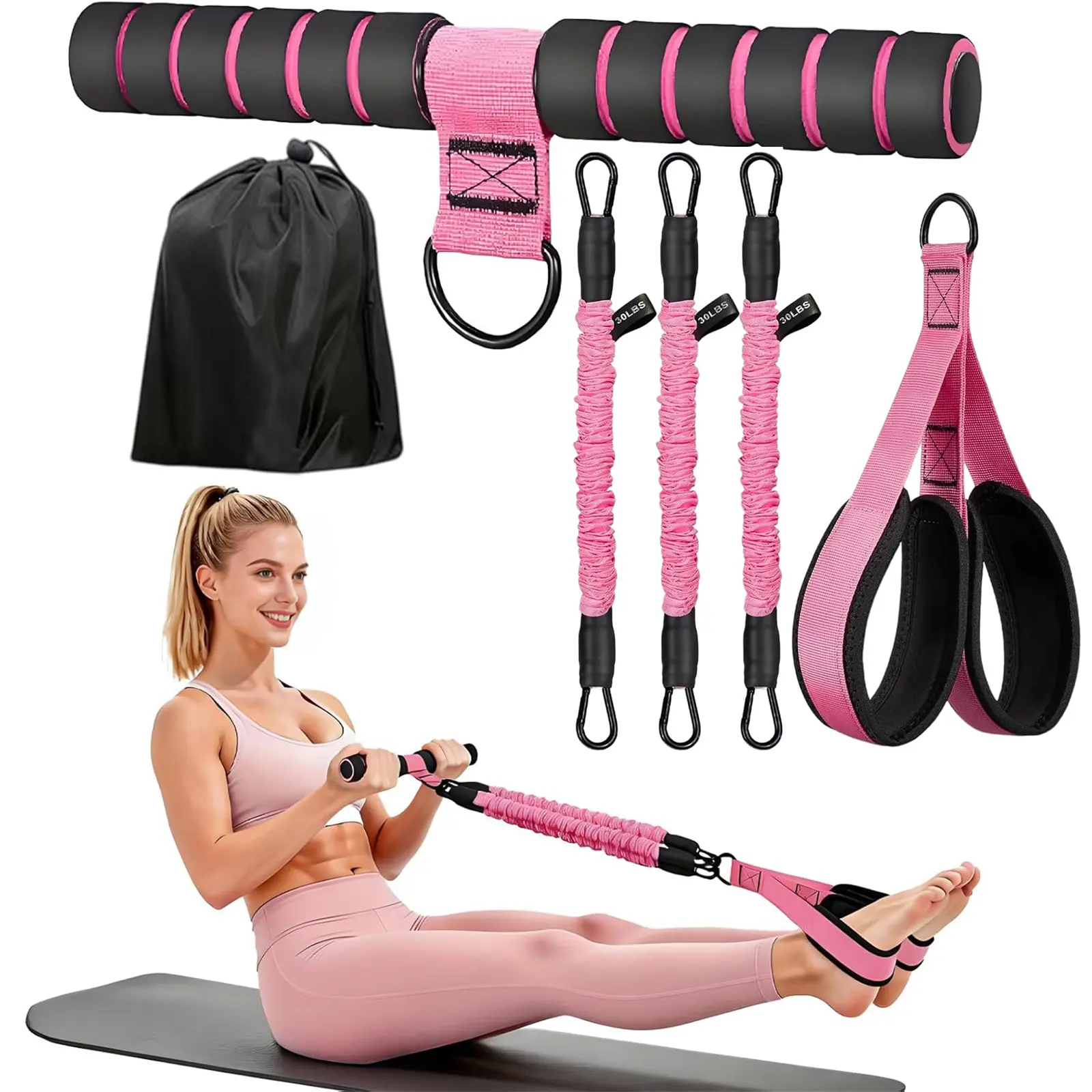Multifunctional Pilates Bar Kit with Adjustable Elastic Bands - Strength Training Equipment for Home Sports, Outdoor Fitness Workouts, Arm & Full Body Training