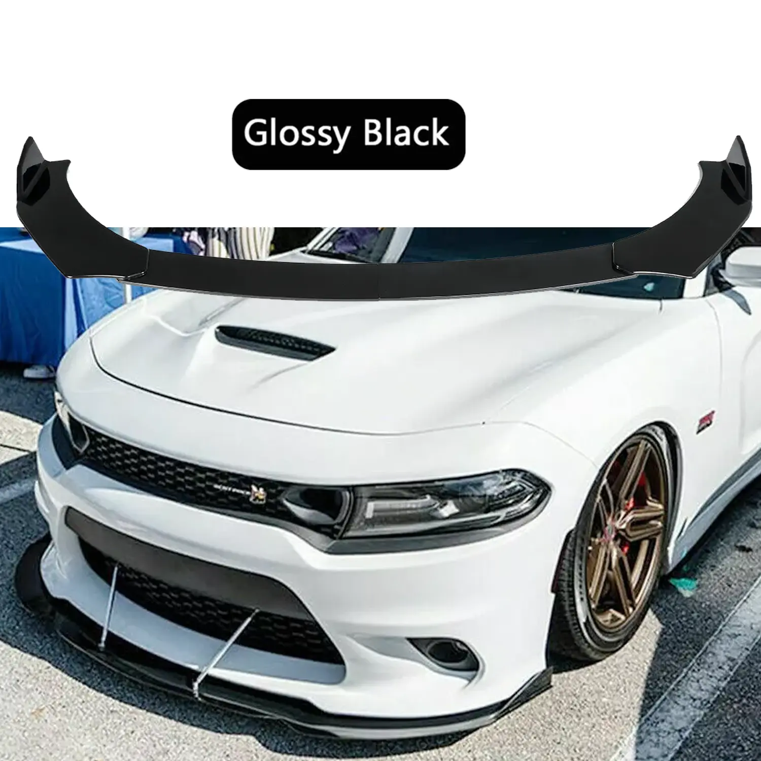 Glossy Front Bumper Lip Splitter Spoiler for Dodge Charger RT, SRT, SXT - 1 Set Automotive Accessory, Correct Connector, Direct Fit, Durable Car Exterior Part