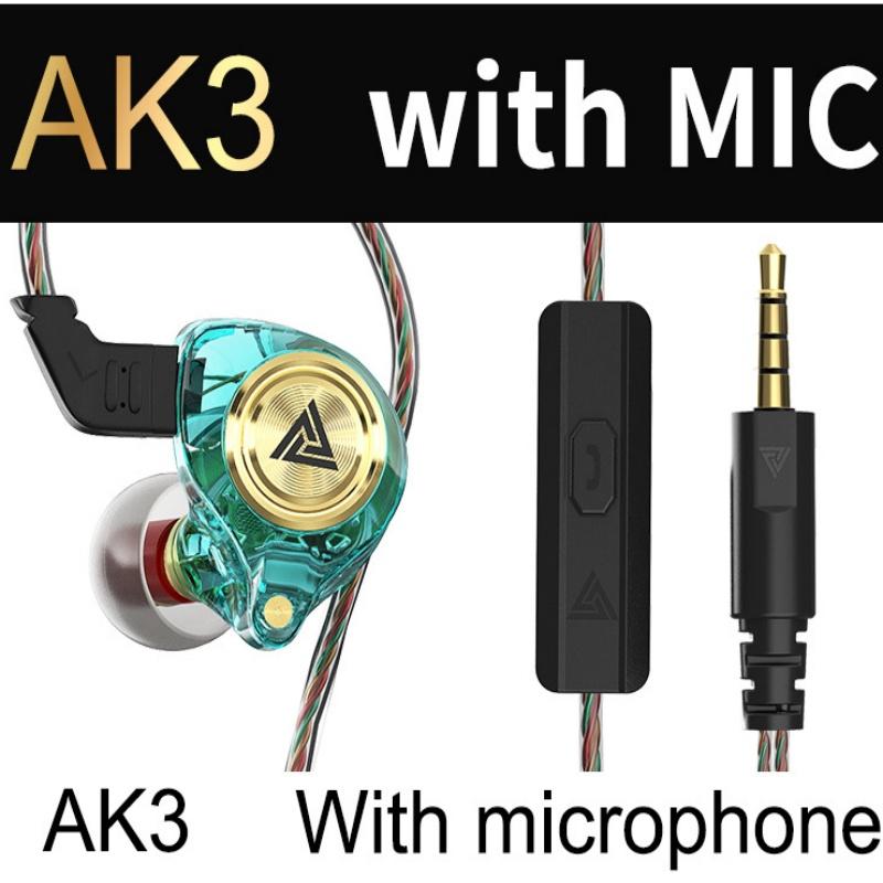 Wired Gaming Earbuds, QKZ Ak3 in Ear Monitors with MIC, Deep Bass Sound Wired Earbuds, HiFi in Ear Headphones with 1DD 3.5mm Dynamic Driver, IEM for Music Gaming Video Calling (Black/Clear/Purple/Green)