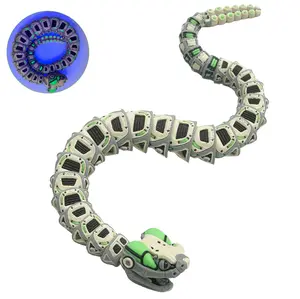 3D Printed RoboRattler, Articulating Snake Desk Decor Birthday Gift, Glows in Ultraviolet light, Fidget Toy with flexible joins, Desk Pet for Animal Collectors,Decorative for Boys Kids