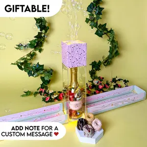 Mother's Day Bubble Box by Send A Cake - The sweetest gift for Mom, Grandma, Friends & loved ones near or far! - A delightful stream of bubbles when opened, with a faux bottle filled with delicious cake donuts!