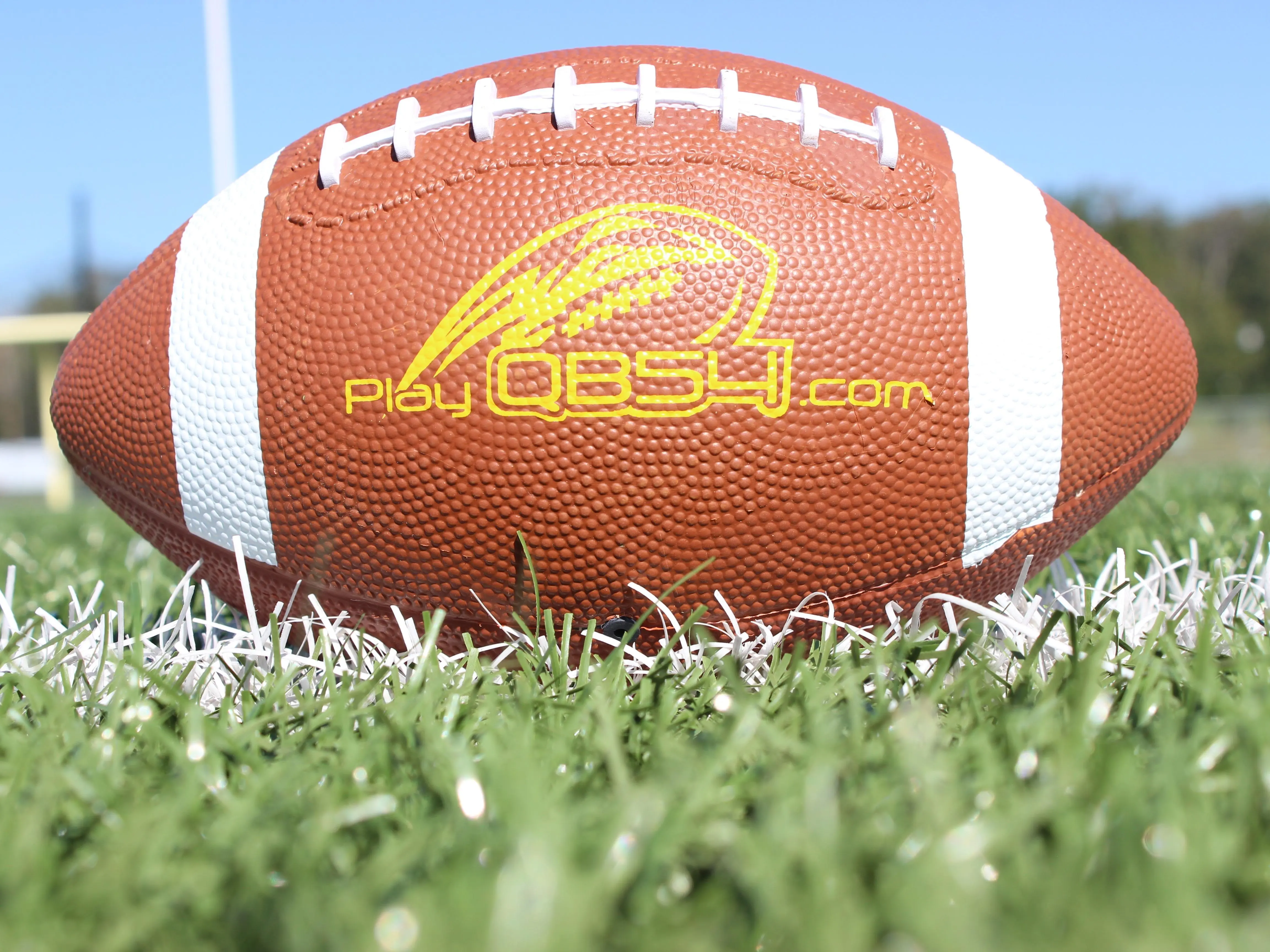 QB54 Football - Brown with White Stripes, Featuring "QBS4" Logo, Ideal for Football Games and Practice