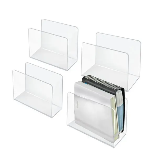 Azar Displays Small Clear Acrylic Desk File Holder for Books, Magazine, Folders and Mail, 4-Pack