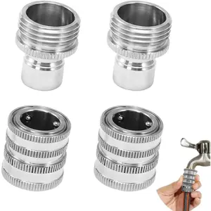 4PCS Set Hose Quick Connect Fittings Bathroom Garden 3/ 4 Inch GHT Stainless Steel Brass Quick Release Hose Connector Fitter Set for Faucet Garden Bathroom Hose Sprayer Pressure Washer Pump Watering Equipment Sunmmervibes