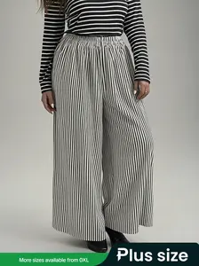 Plus Size Women's Striped Print Casual Streetwear Pants, Casual Chic Trousers, Casual Style, All Seasons Wear, Moderate Fabric Thickness, Woven Material, Fitted Design