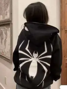Y2K Spider Graphic Zip Hoodie coat | Y2K Streetwear jacket | Gothic Letter Print | Oversized Fit | 2 Color Options | Trendy Street Style Sweatshirt | Men's Hooded Sweatshirt | Casual Fitted, Fall & Winter, Graphic Hoodie