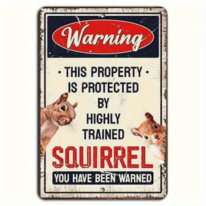 2D Flat Humorous Squirrel Alert Sign Durable Metal Wall Decor for Home Garden, Perfect for Outdoor Use