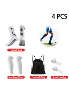 4 Piece Set New Football Match Equipment Men's and Women's Sports Socks Football Socks Rugby Socks Thickened Towel Bottom Belt Sports Socks Leg Socks Sports Strap Drawstring Football Bag Football Accessories