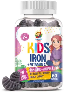 Sunny Sam Kids' & Teens' Iron Chewables - 10mg Iron per Serving with Vitamin C, Low-Sugar Grape Flavor, Gluten/GMO/Gelatin-Free, Pectin-Based, 4+ Years, Immune Support, Energy Metabolism, 60 Pieces Daily Mineral Wellness Supplement