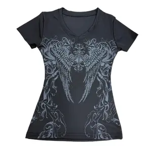 Grunge Vintage Top Summer Black Printed T-Shirt Waist Slim Fit Short Sleeve for Women Y2k top Wing pattern Summer short sleeves