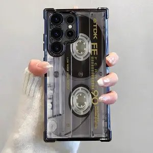 Retro Cassette Pattern Phone Case,Electroplated Cover with Airbag Shockproof Slim Soft TPU Cover for Samsung S26 S25 S24 S23 S22 Ultra S25Edge S24FE Plus S25+ Vintage