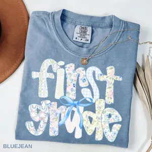 Comfort Colors First Grade Teacher TShirt, Back to School 1st Grade Tee, Teacher Appreciation Gift, Cute Elementary School, Coquette Bow