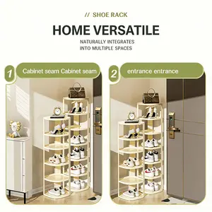 UFORU Corner Shoe Rack Stackable Shoe Rack Organizer for Entryway Closet Corner, Free Standing Shoe Rack Shelf, Saving, Curved, Off White