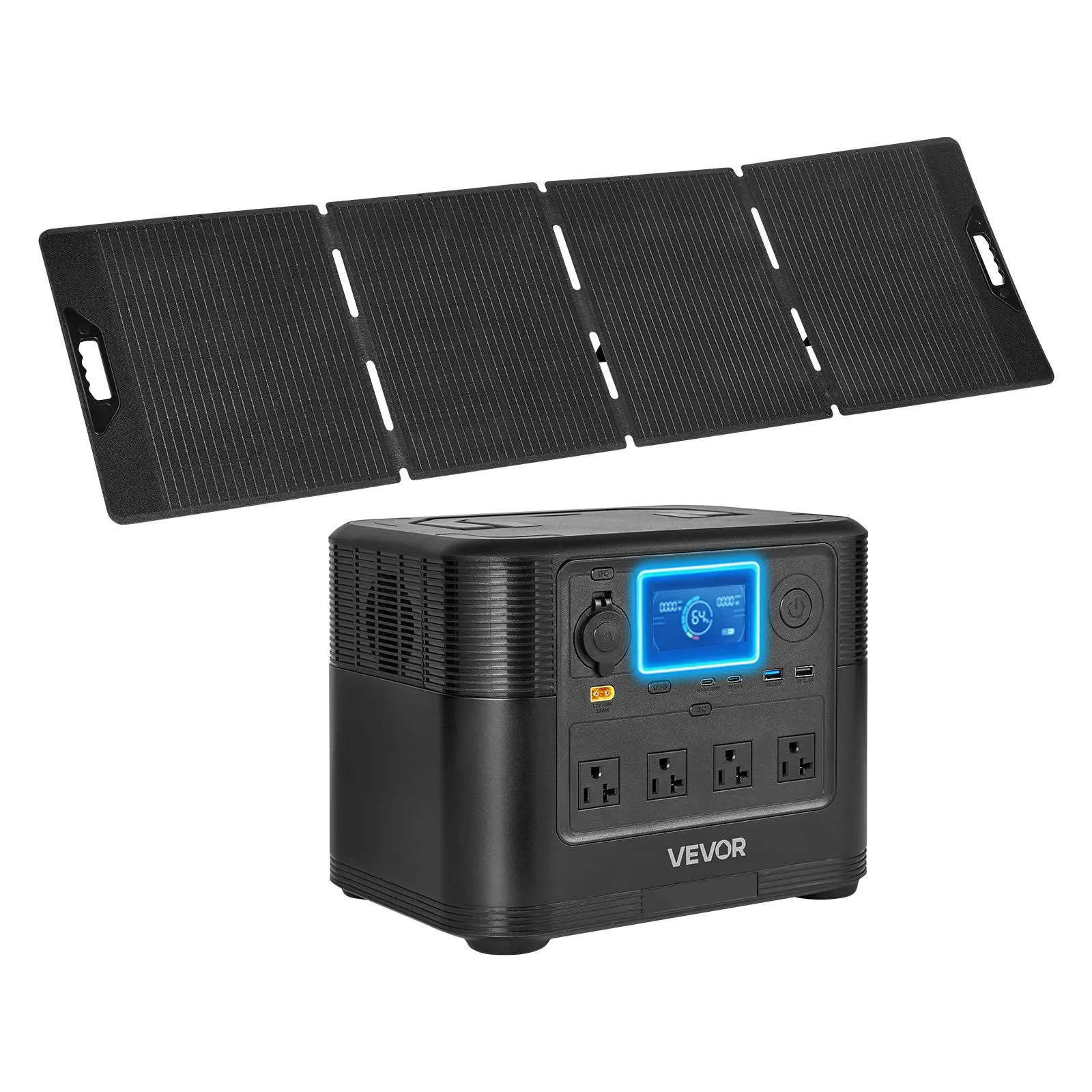 VEVOR Portable Power Station with 200W Solar Panel, 1200W Solar Generator Power Station, 806Wh LiFePO4 Battery Backup with 9 Output Ports for Home Emergency, Outdoor Camping, RV Travel