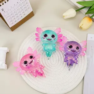 Axolotl squishy toy, made of glittery silicone, cute and adorable, chibi-style salamander design, slow-rebound squishy for stress relief, perfect for students and office workers, a great children's gift, and a stress-relieving toy.