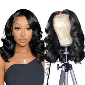 13x6 HD Lace Wig - Really Human Hair, Natural Black, Body Wave Bob, 200% Density, 12-16 Inch | Premium Quality, Perfect Hairline & Elegant Style | Queen Energy & Fashion Trend | Perfect for Black Women