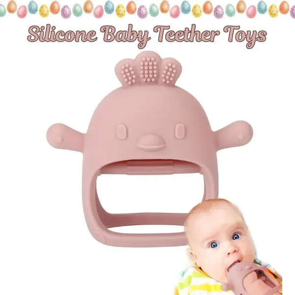 Baby Teether Toy, Cute Sensory Silicone Teether Mitten, 1 Count Anti-Drop Wrist Teether, Solid Color Baby Chew Toy, Newborn Teething Relief Toy