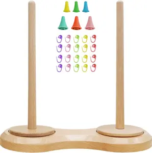 Wooden Yarn Holder Dispenser for Crocheting, Yarn Ball Holder for Knitting, Yarn Spindle Dispenser with Crochet Accessories Sewing Organization, Craft Storage, Compact