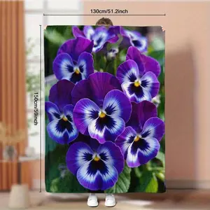 1 piece of purple pansy pattern blanket - Soft, all-season large bedspread/coverlet,modern style with purple-blue pansy pattern, luxurious bedding suitable for modern home decor, comfortable sofa or bed cover Easy-care decorative item birthday celebration