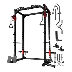 Power Cage, Multi-Functional Power Racks for Home Gym with Dual Pulley Systems, 1200 LBS Weight Capacity Fitness Squat Rack for Strength Workout with More Training Attachment(2 Packages)