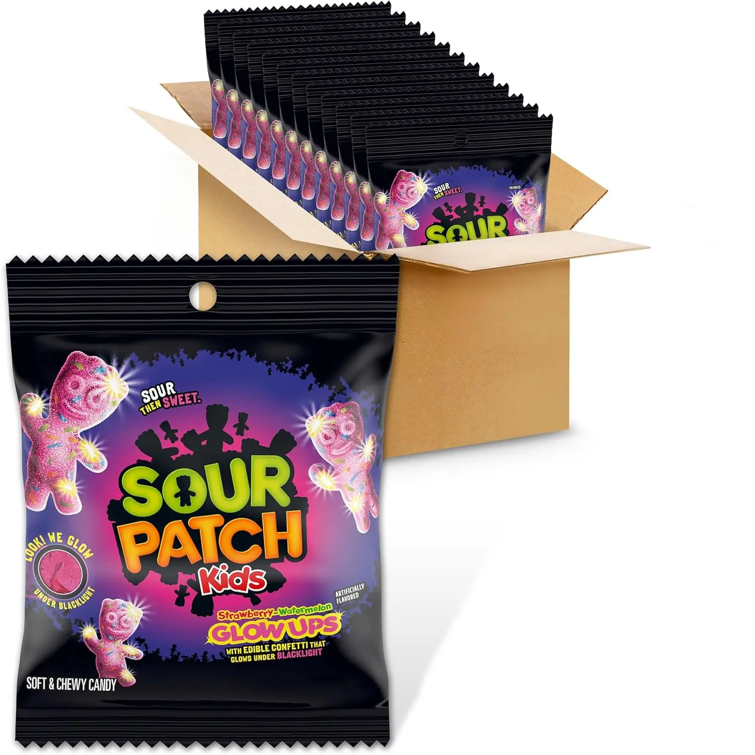 Sour Patch Kids Glow Ups Strawberry-Watermelon Soft & Chewy Candy – 3.08 oz Bags (12 Pack)