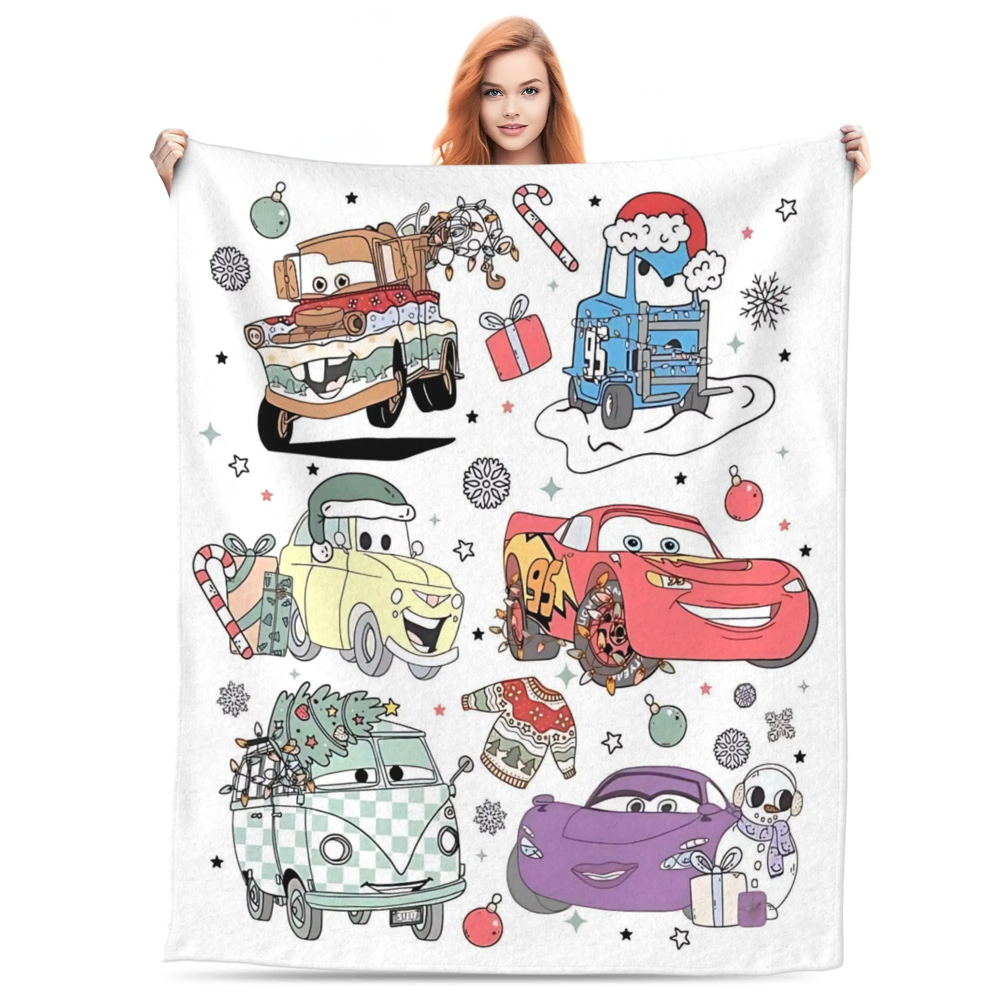 [SummerVibes] DISNEY CLASSIC Cars Christmas Blanket - Festive Holiday Design with Lightning McQueen, Mater & Friends - Soft Plush Throw Blanket for Kids and Pixar Fans - Perfect Gift