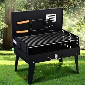 Portable Foldable Charcoal BBQ Grill, Briefcase Design Barbecue Grill with Built-In Storage Hooks & Grilling Tools, Compact Outdoor Cooking Grill for Camping, Picnic, Beach, Road Trip, Backyard Patio Family Parties