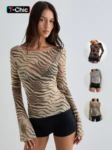 Women's Fashion Zebra Print Lightweight Loose T-Shirt Top, Casual Spring & Fall Wear, Versatile Ladies' Clothing Womenswear