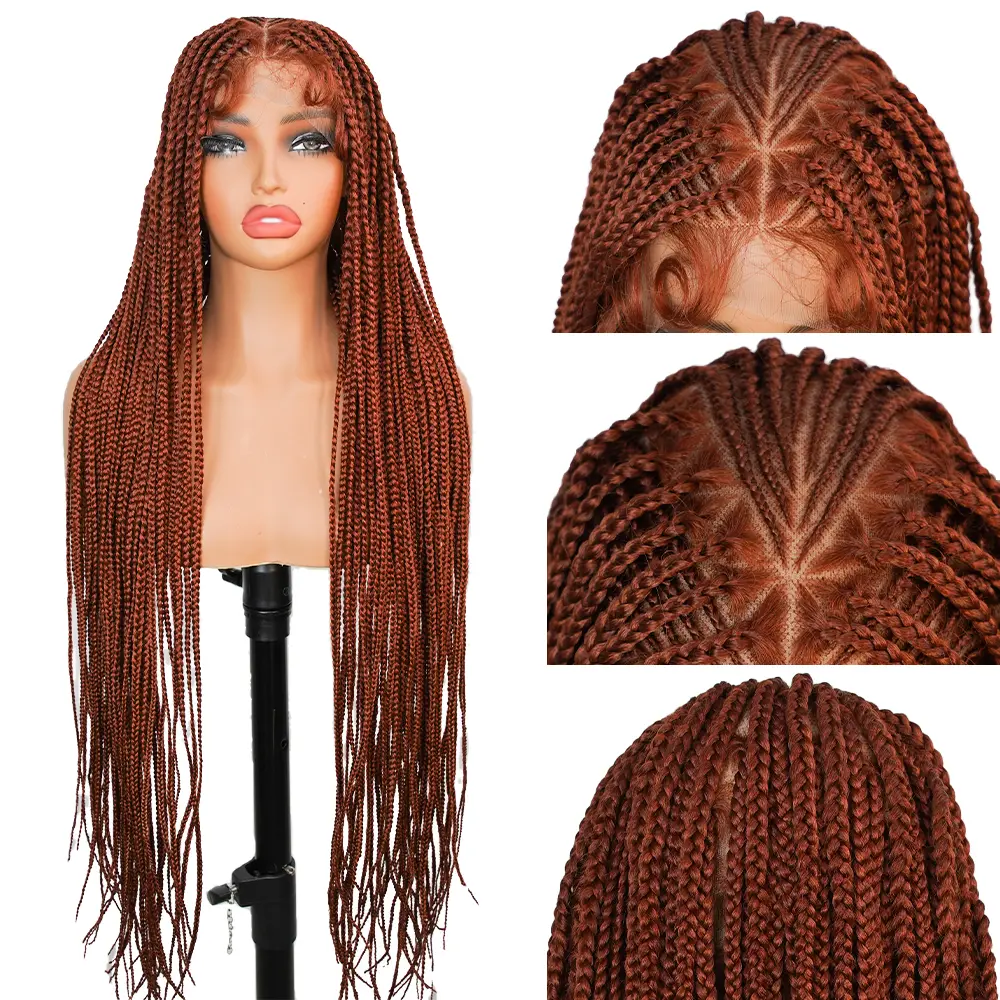 SuperNova #350 36” Full Lace Box Braided Wig – Special Top Design, Natural Look, Long & Stylish, Perfect for All Occasions #SummerVibes Boho Box Braids Brown Lace Wig