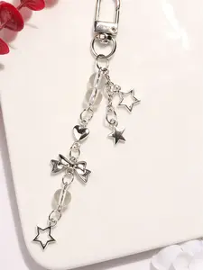 Sweet Bow Phone Chain, Heart Star Metal Keychain, Bag Pendant, Crystal Fringe Charm, Simple Multi-Functional Accessory