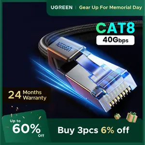 UGREEN Cat 8 Ethernet Cable 6FT, High Speed Braided 40Gbps 2000Mhz Network Cord Cat8 RJ45 Shielded LAN Cables Compatible for Gaming PC Modem Router Noise Streaming Networking Devices，tiktokshopmemorialday