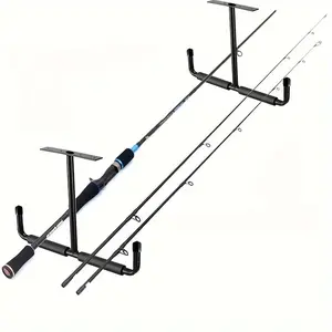 [Heavy-Duty Garage Hook Rack] 1pc Heavy-Duty Metal Garage Storage Hook Rack | Ceiling-Mounted Organizer with Curved Legs & Horizontal Bars | Black Powder-Coated for Ladders, Tools, Hoses | Space-Saving Overhead Hanging System