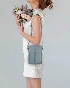 Jane Long crossbody w/ top flap & tassel - Cool Blue