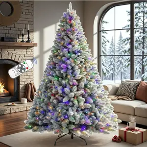 Pre-Lit Christmas Tree 7.5 Feet with Remote Control 450 Multicolor LED Lights Warm White Artificial Hinges Realistic Touch for Home Decoration Double Color LED