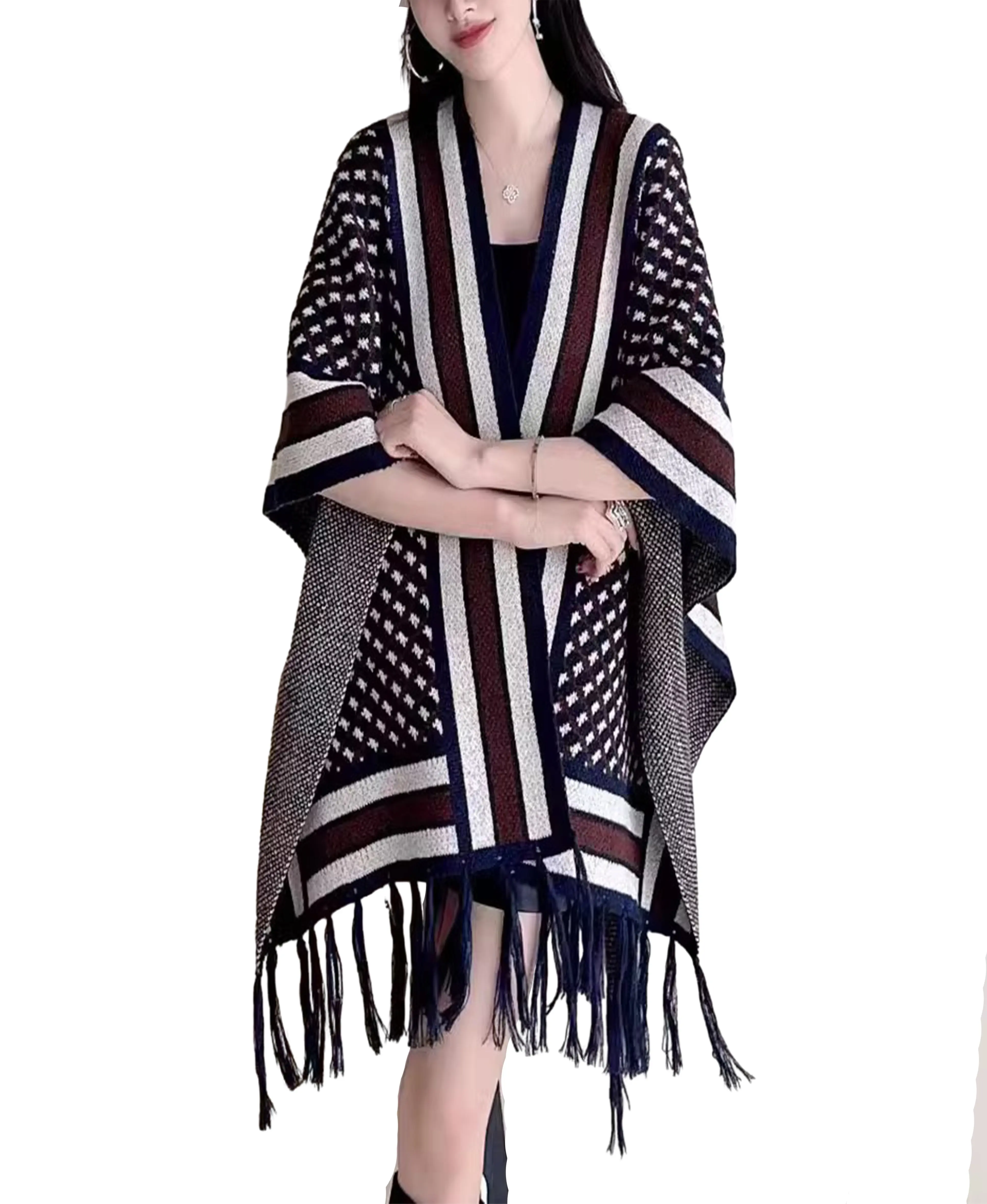 Autumn and winter travel shawl wrap front open poncho, cardigan cardigan sweater