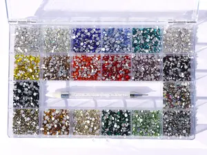 20-Color Glass Nail Rhinestone Set (SS3–SS20) – Acrylic Box + Picker Tool