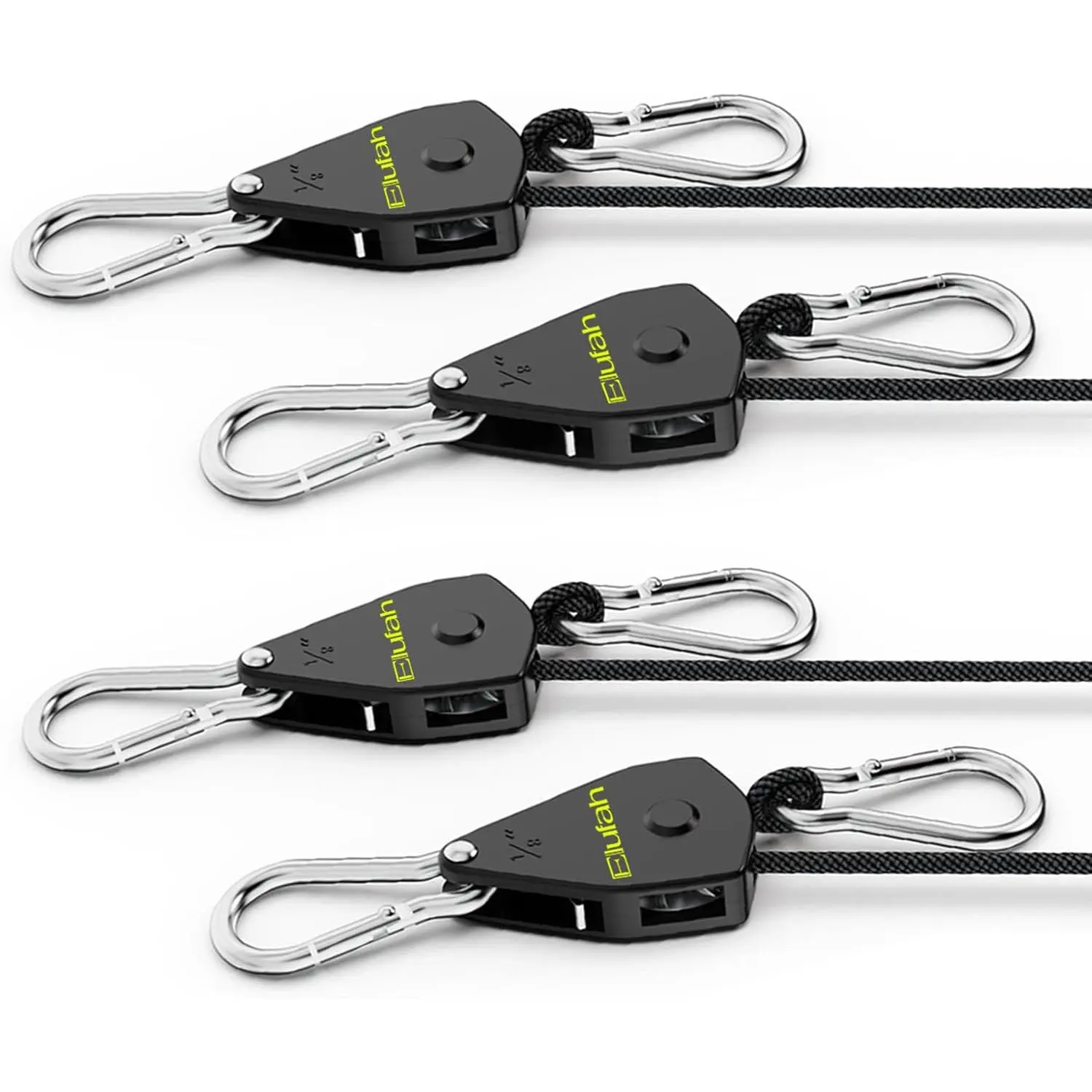 4-Pack 1/8" Tie-Down Ratcheting, 10ft Adjustable Length Rope Hanger