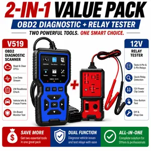 Car Diagnostic Scanner and Relay Testing Kit, V519 OBD2 Code Reader with DTC Library, Live Data, Voltage Check and 12V Clip Lead Relay Tester
