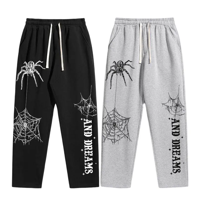 Unisex Y2K Spider Cobweb Graphic Baggy Sweatpants Heavyweight Goth Streetwear Wide Leg Track Pants