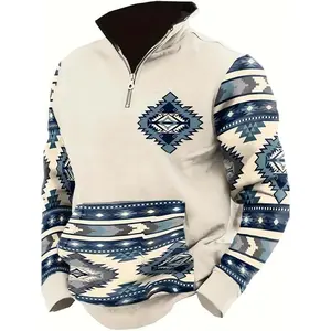 Mens Sweatshirt Men'S Outdoor Sweatshirt Casual Vintage Bull Head Print Western Sweatshirt Spring And Autumn Thermal Lapel Collar Pullover For Men Long Sleeve Hoodie