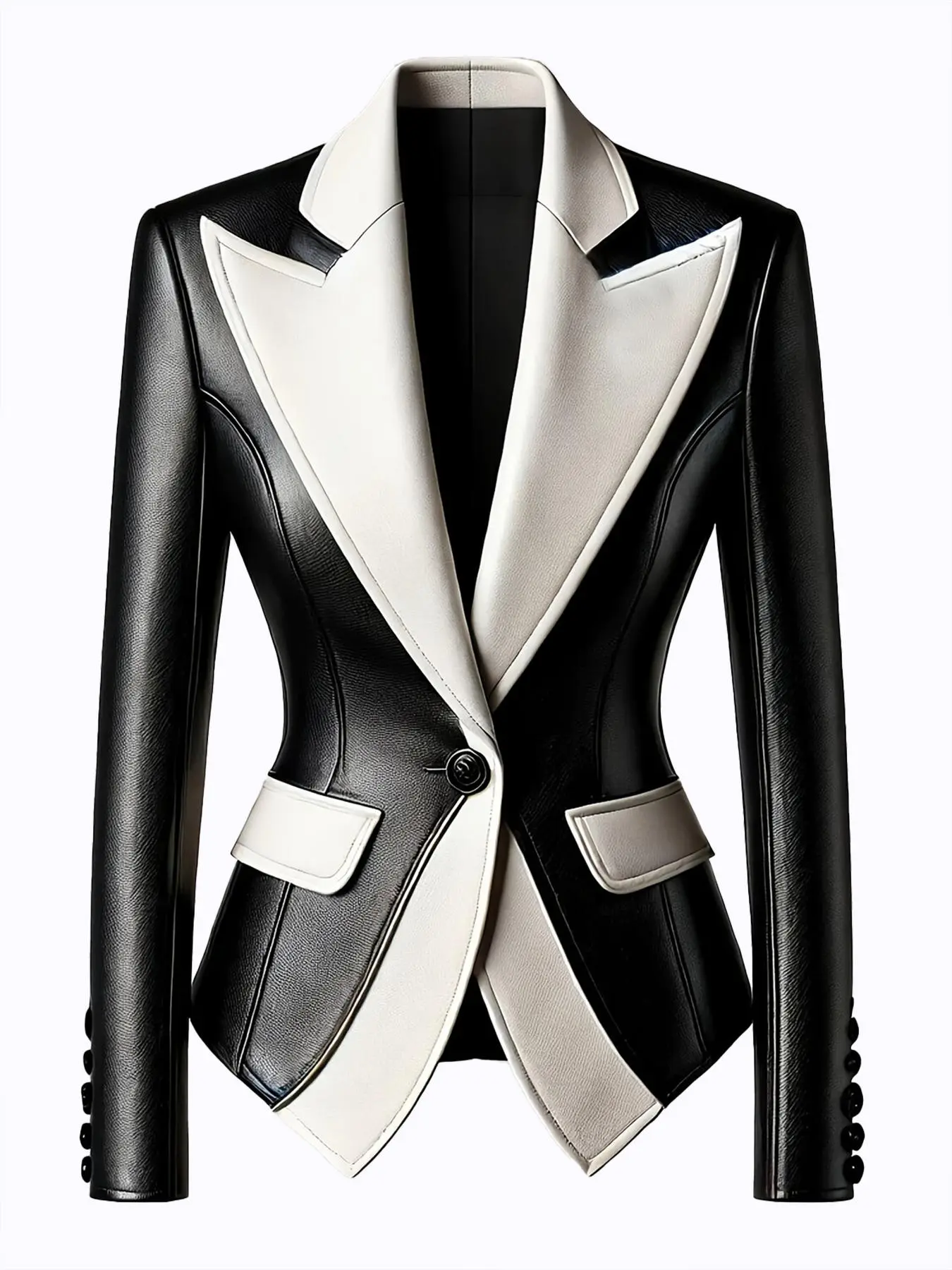 Women's Colorblock Lapel Jacket, Trendy Fashion Blazer, Elegant Minimalist Casual Button Long Sleeve Outerwear for Work Office Business, Ladies Spring & Fall Clothes
