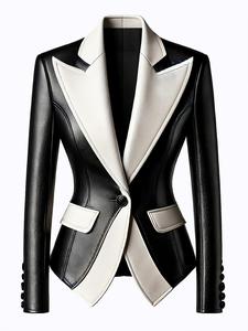 women's colorblock lapel jacket, elegant minimalist casual button long sleeve outerwear for work office business, ladies spring & fall clothes