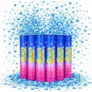 Gender Reveal Confetti Cannons Party Poppers – Gender Reveal Cannon Kit with Heart-Shaped Confetti – Easy Twist Shooters for Baby Reveal Party Decorations (Blue Confetti Cannoons)