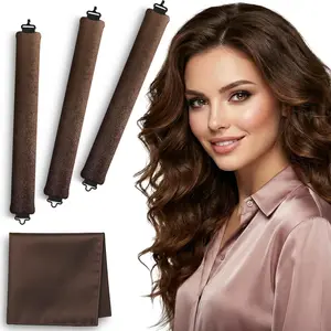 Overnight Blowout Rods | Heatless Curls for Long or Short Hair Rollers Blow Out Curling Rod No Heat Flexi Foam Tubes Silk Satin Velvet Soft Curlers to Sleep In Tools Set by VISOFO Heatless Styling Kit (Brown, 3 Set)