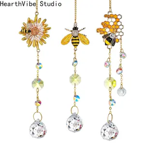 Set of 3 Honeycomb & Bee Crystal Suncatchers — Garden Window Hanging Gifts with Glass Prisms | Perfect for Women, Bee Lovers, Window Decor, Seasonal Ornaments, and Bee-Themed Settings