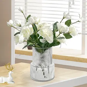 Large glass vase, transparent ribbed vase, fluted vase for modern home decoration, glass vase for table decoration, living room, dining table, shelf, entrance, office, wedding table flower decoration, Home Decorative Vase, Modern Plant Vase