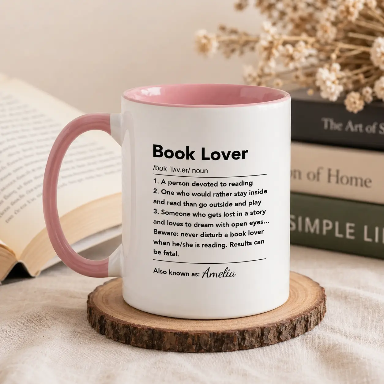 Glossy Ceramic Reusable Coffee Mug - Personalized Bookworm Cup with Custom Name, Printed Reader Definition, Ideal for Bookworms, Journaling, Classroom, Home Use