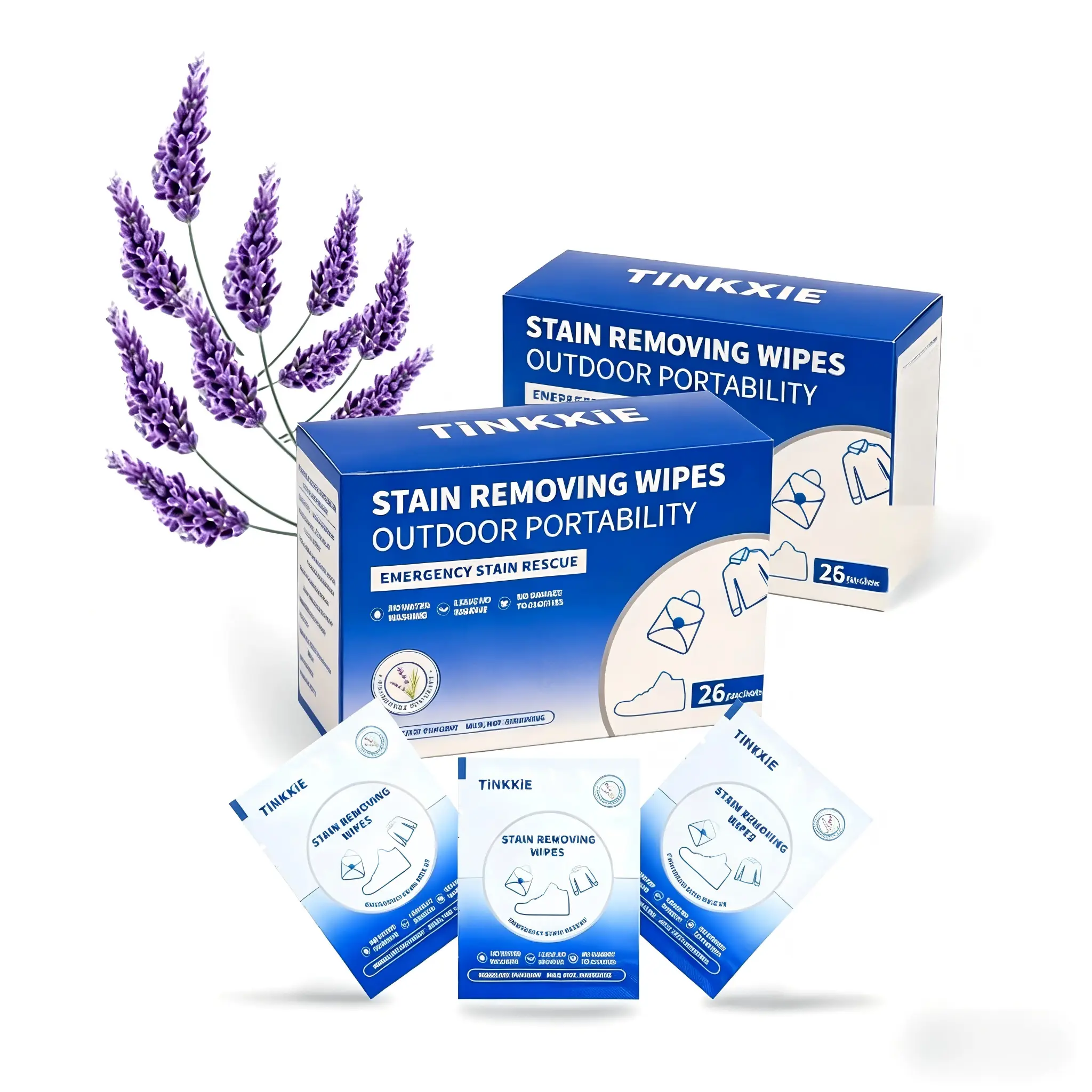 Household Basic Stain Remover Wipes for Clothes & Fabric - 52 Sheets Total (2 Boxes of 26 Individually Wrapped Portable Wipes), Easy to Clean Instant Cleaner, Keep Fresh for Travel & On-the-Go Home Care